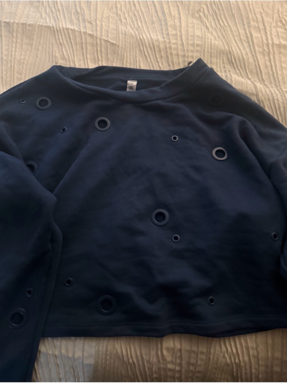ALO Yoga Navy Blue Cropped Grommet Sweatshirt